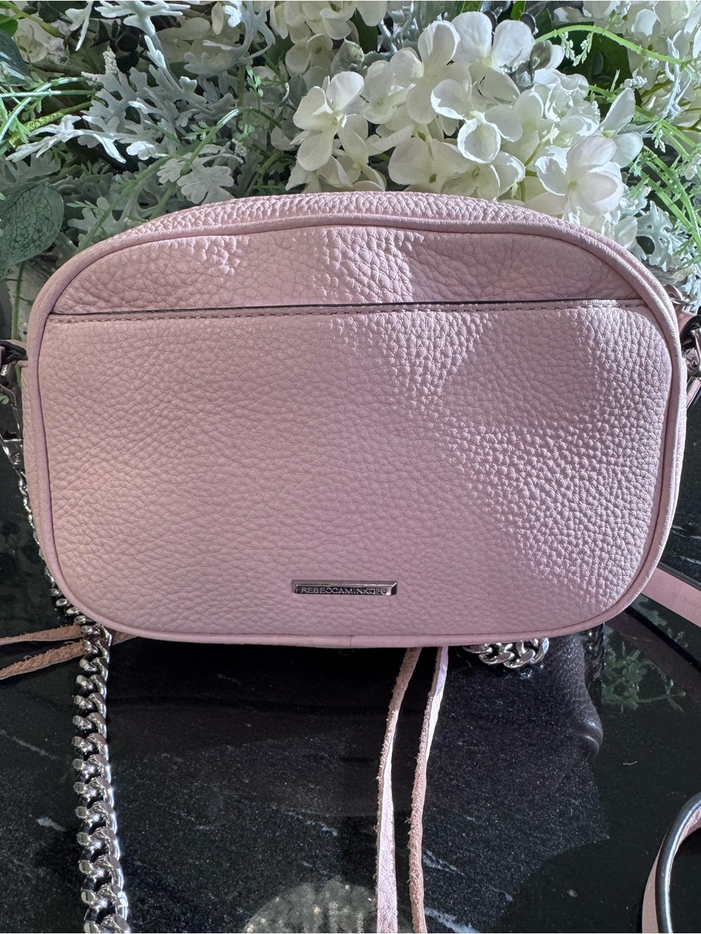 🌸Rebecca Minkoff Mini MAC Blush Pink Pebbled Leather Crossbody Bag Silver - Picture 3 of 14
